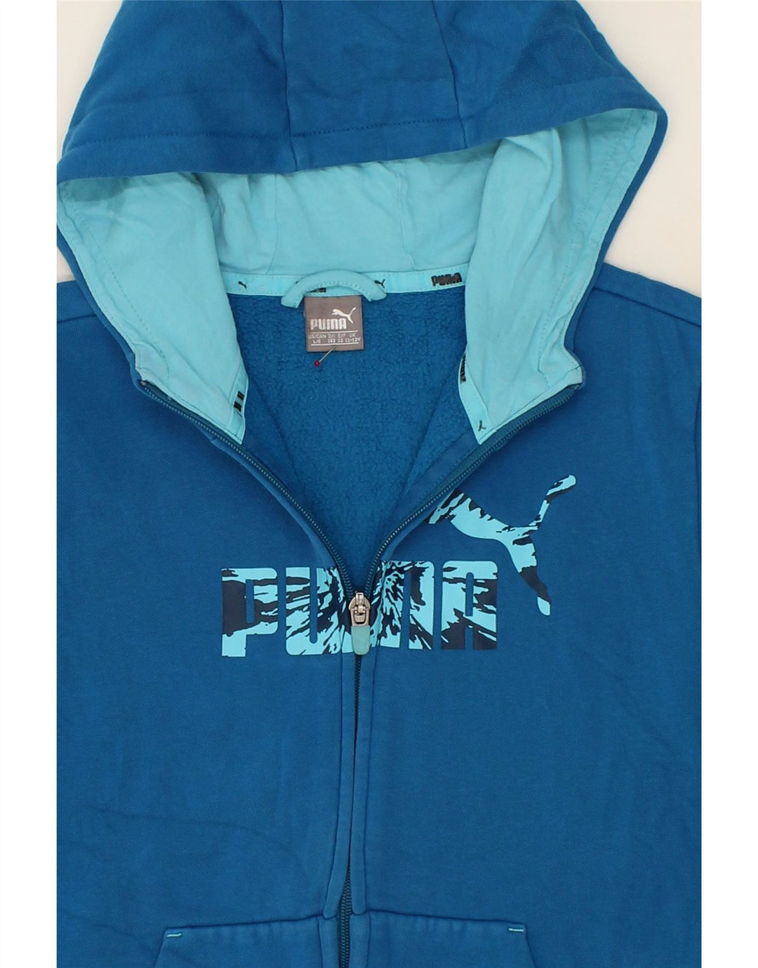 PUMA Boys Graphic Zip Hoodie Sweater 11-12 Years Blue Cotton Vintage Puma and Second-Hand Puma from Messina Hembry 