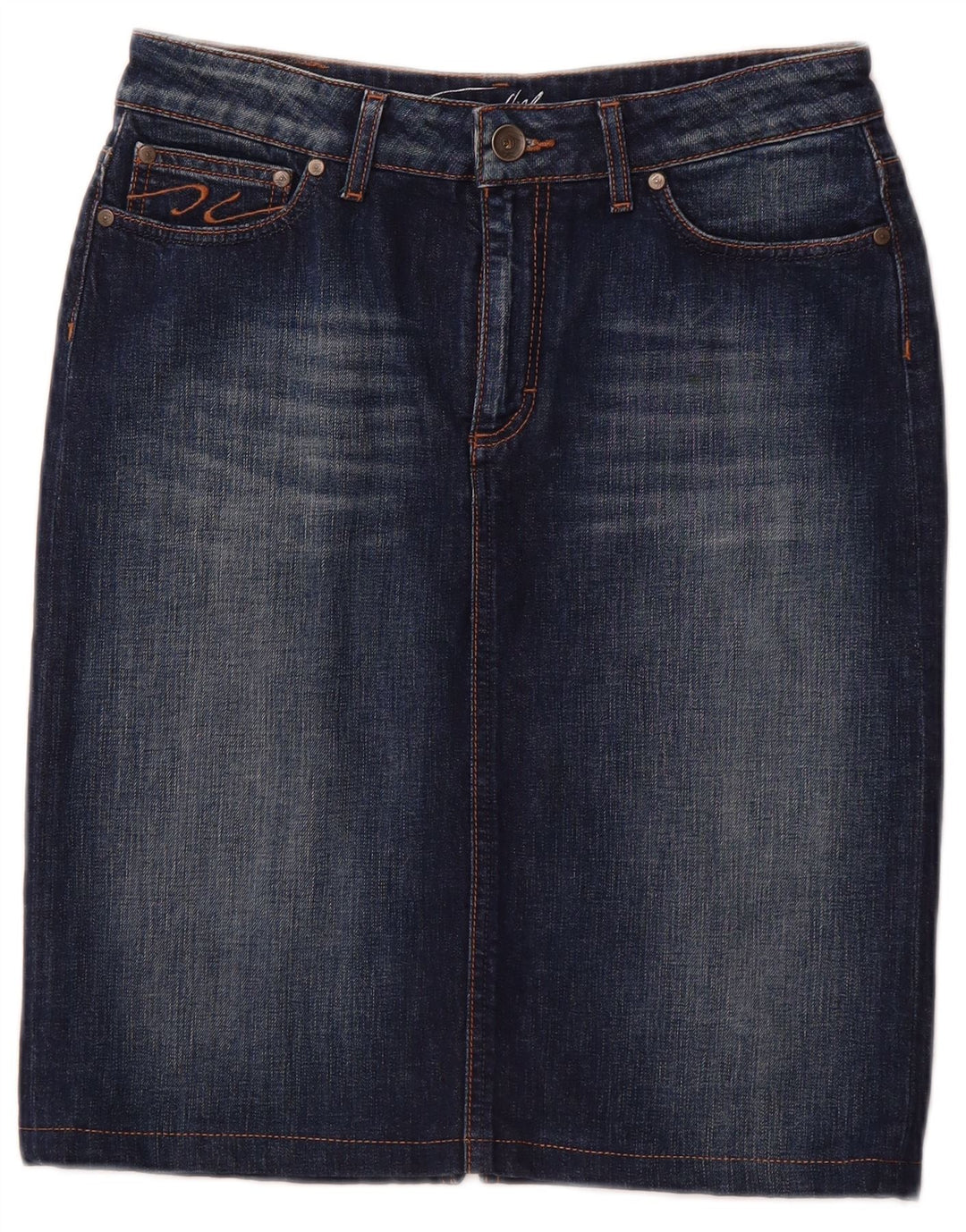 Saia jeans feminina TOMMY HILFIGER EUA 10 grande W30 algodão azul marinho