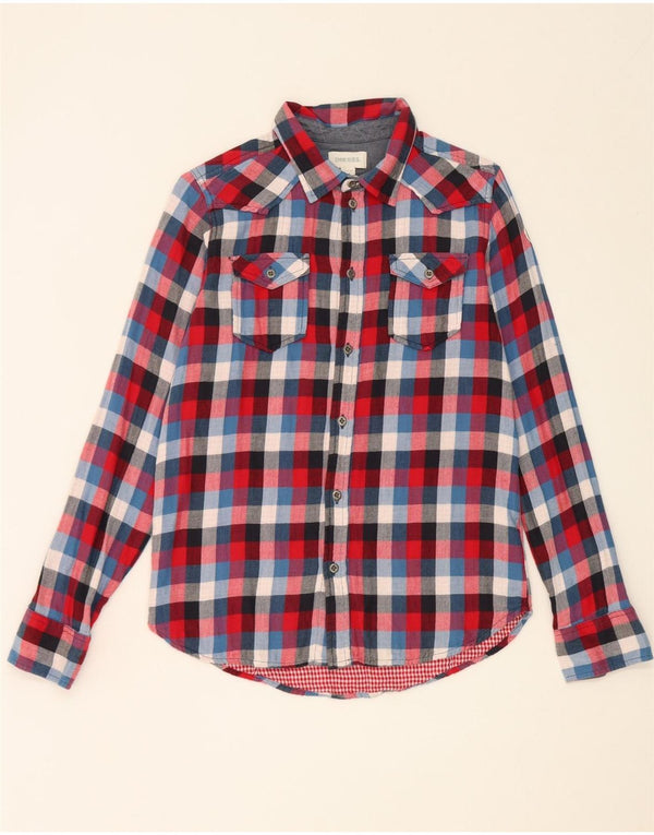 Camisa de flanela gráfica Diesel Boys 13-14 anos XL algodão xadrez multicolorido