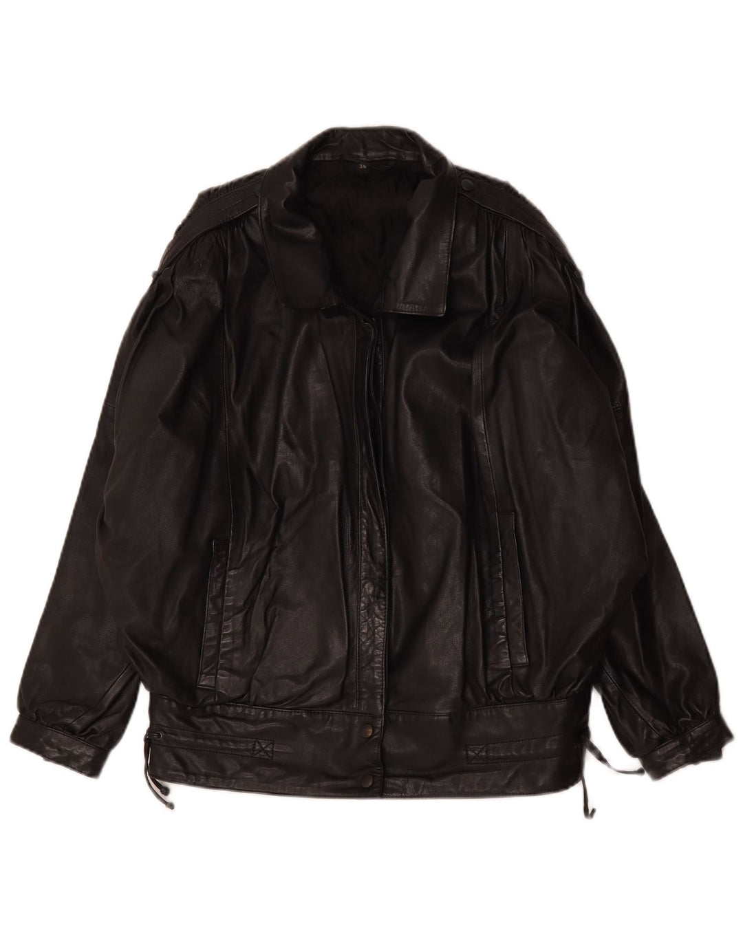 Jaqueta de couro superdimensionada feminina vintage EU 36 couro preto pequeno