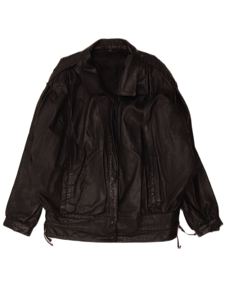 Jaqueta de couro superdimensionada feminina vintage EU 36 couro preto pequeno