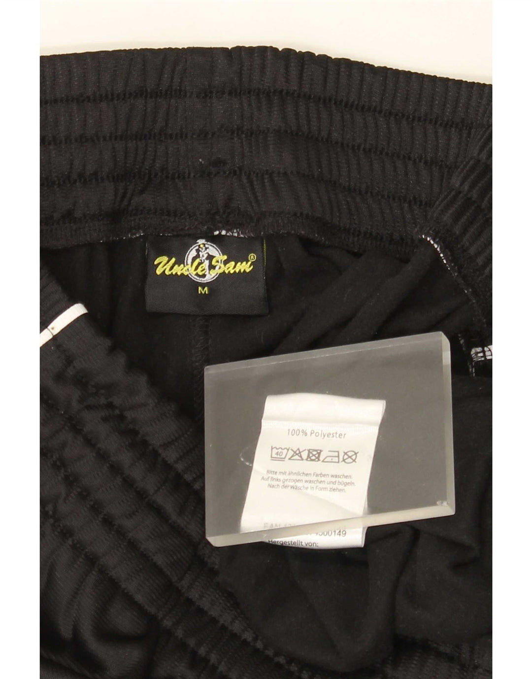Calça de treino gráfica masculina Tio Sam, poliéster preto médio