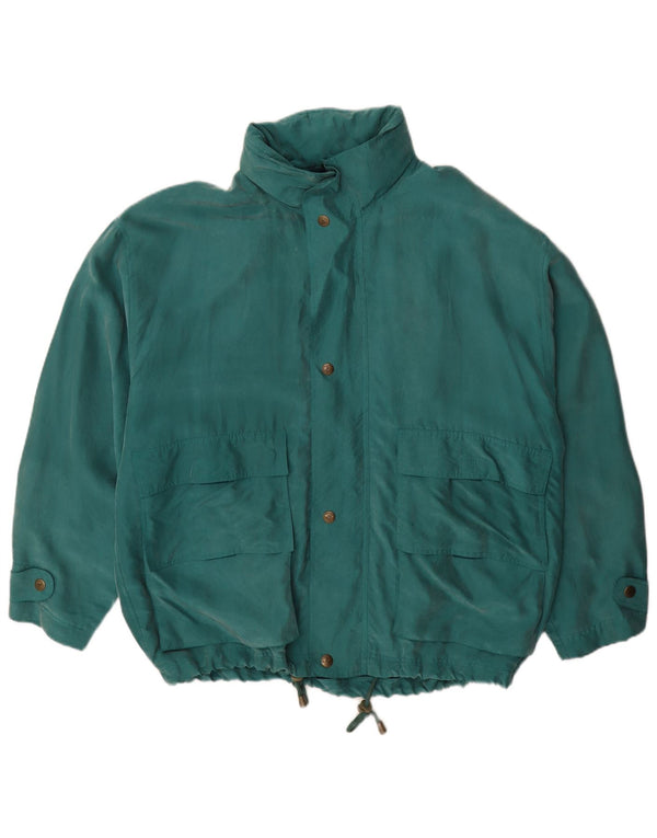 Jaqueta de chuva com capuz masculina vintage Reino Unido 40 seda verde grande