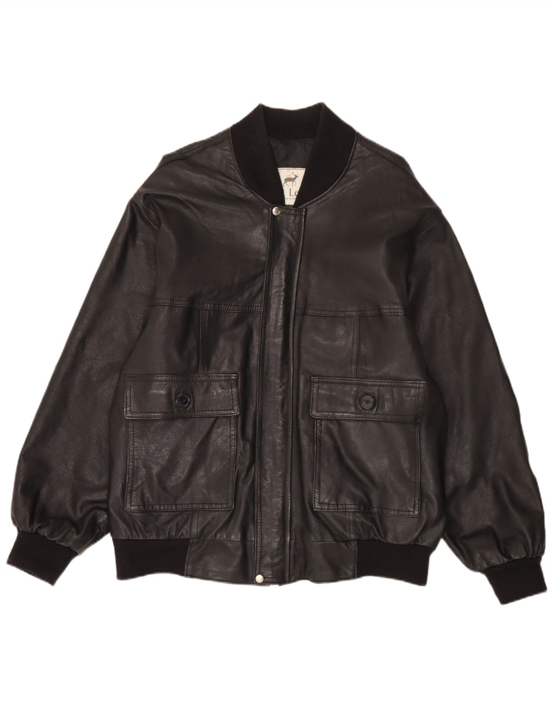 Jaqueta de couro bomber masculina vintage Reino Unido 42 XL couro preto