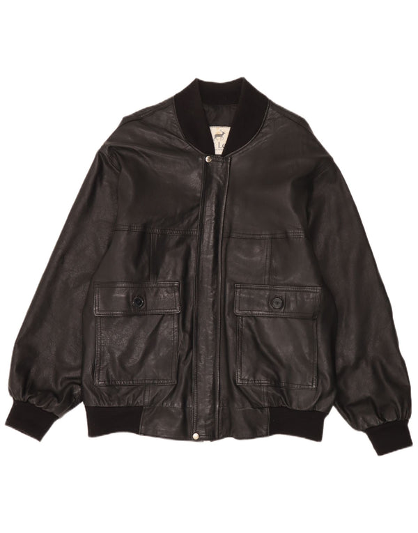Jaqueta de couro bomber masculina vintage Reino Unido 42 XL couro preto
