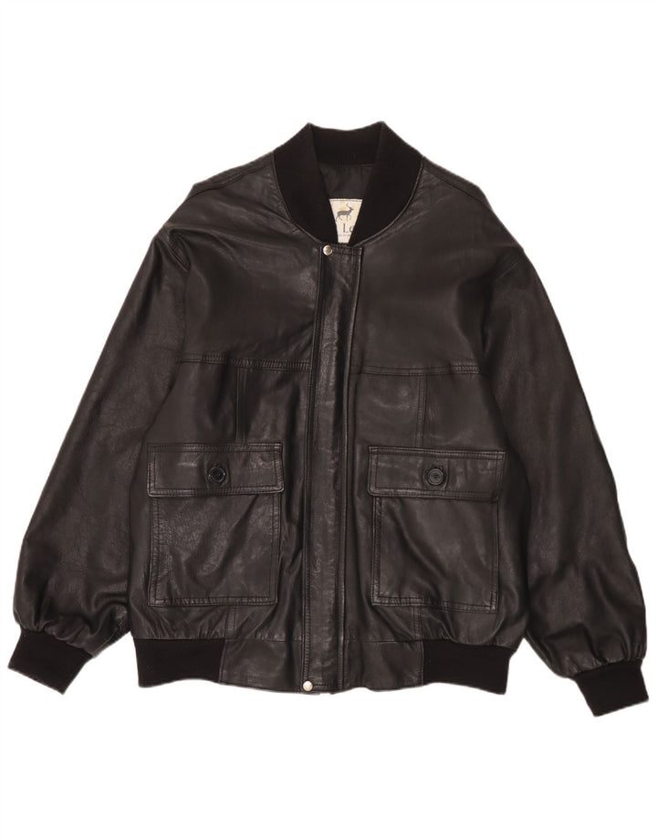 Jaqueta de couro bomber masculina vintage Reino Unido 42 XL couro preto