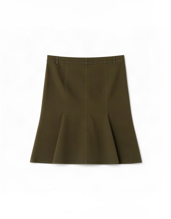 Saia trompete feminina Trussardi IT 42 médio W30 algodão cáqui