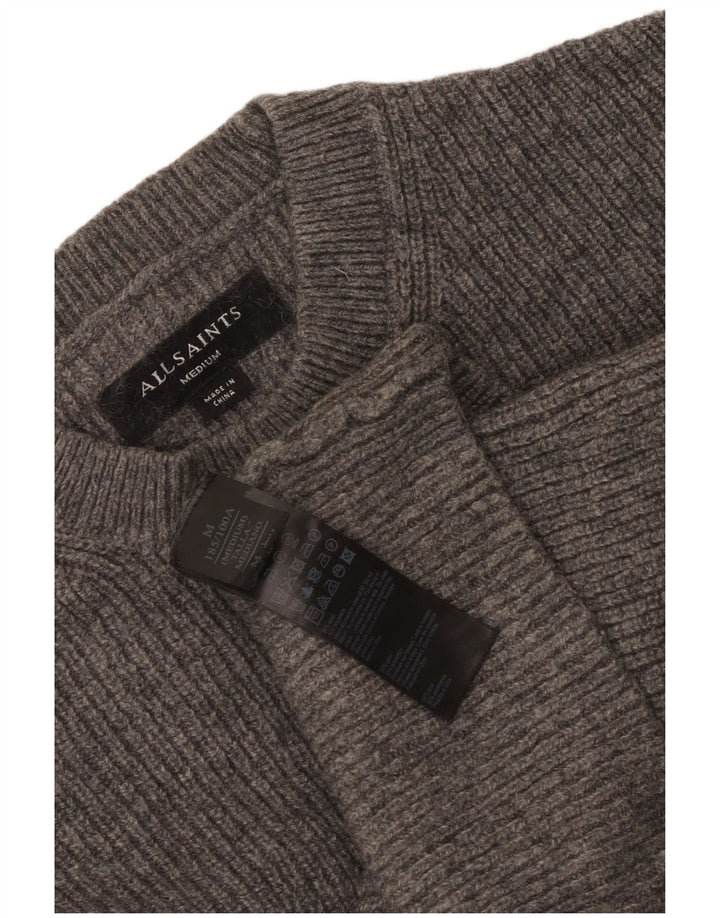 Suéter feminino All Saints com gola redonda grande Reino Unido 14 lã cinza médio