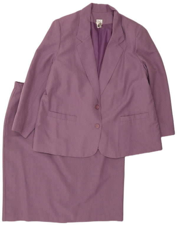 Conjunto de saia vintage feminina com 2 botões e poliéster roxo UK 22 3XL W42