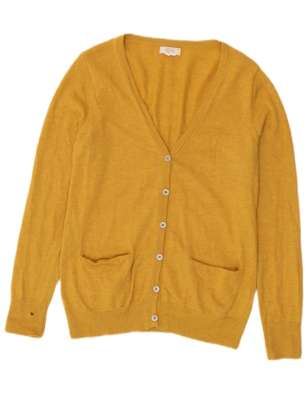Suéter cardigã feminino Fat Face UK 12 lã amarela média