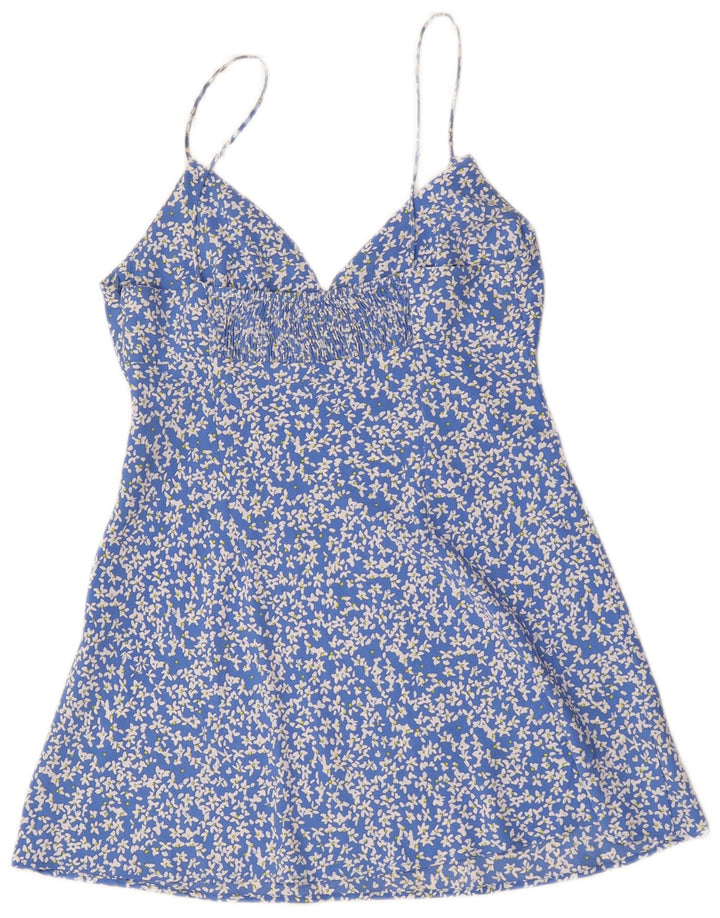 Vestido de verão feminino Zara UK 14 grande poliéster floral azul