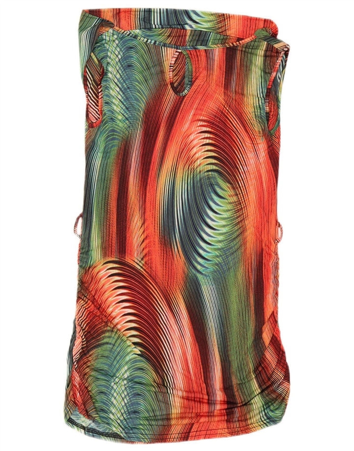 Vestido feminino vintage com padrão abstrato básico Reino Unido 8 pequeno multicolorido