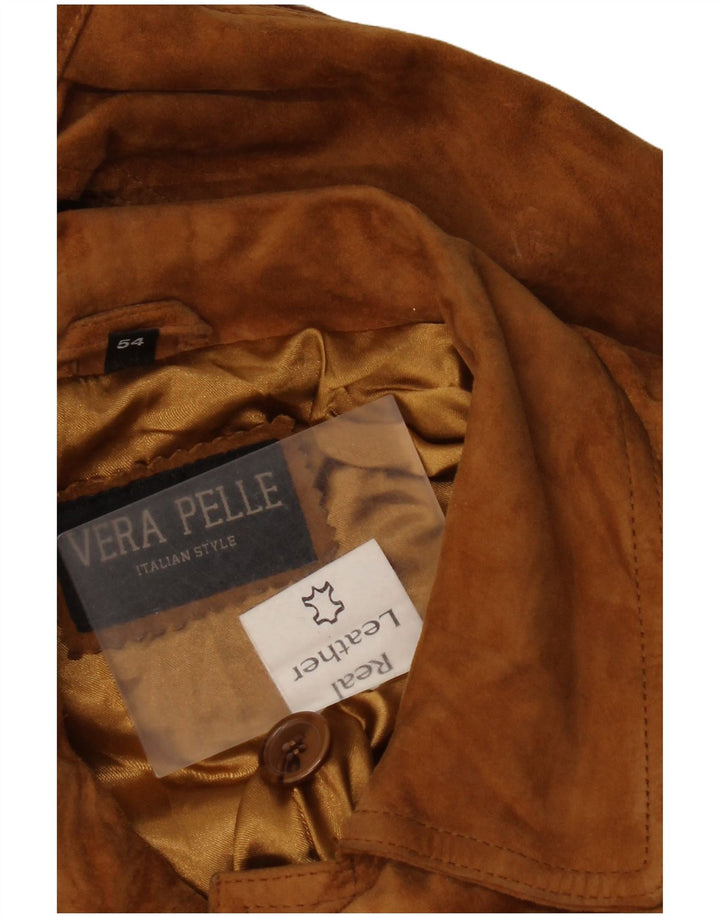 Jaqueta bomber masculina vintage de camurça IT 54 2XL couro marrom