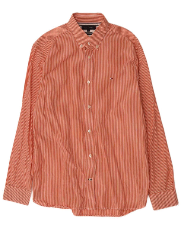 Tommy Hilfiger Mens Shirt Large Orange Pinstripe Cotton