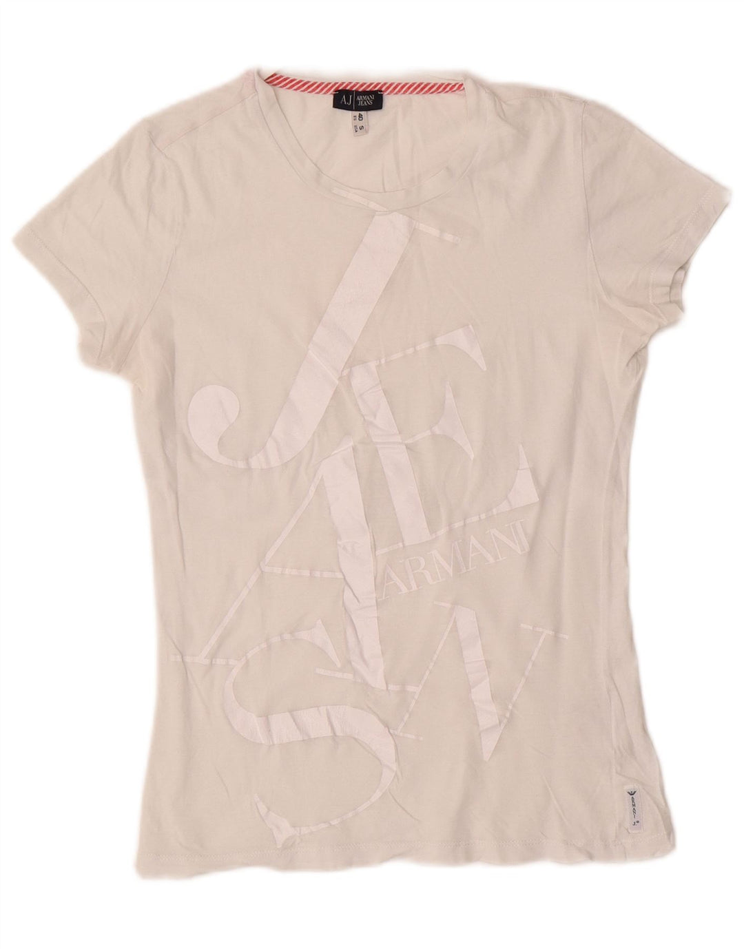 Camiseta feminina ARMANI JEANS com estampa gráfica EU 40 algodão branco médio