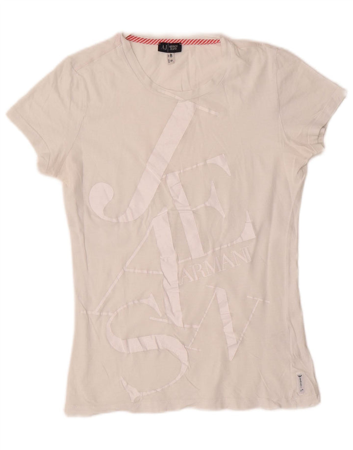 Camiseta feminina ARMANI JEANS com estampa gráfica EU 40 algodão branco médio