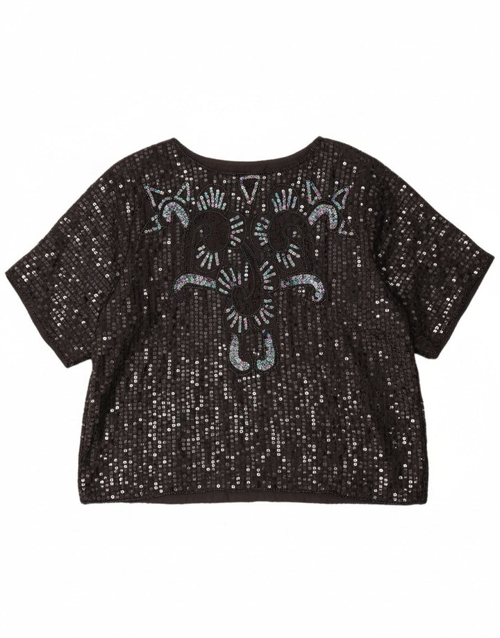 Blusa feminina VINTAGE oversized IT 50 XL preta viscose