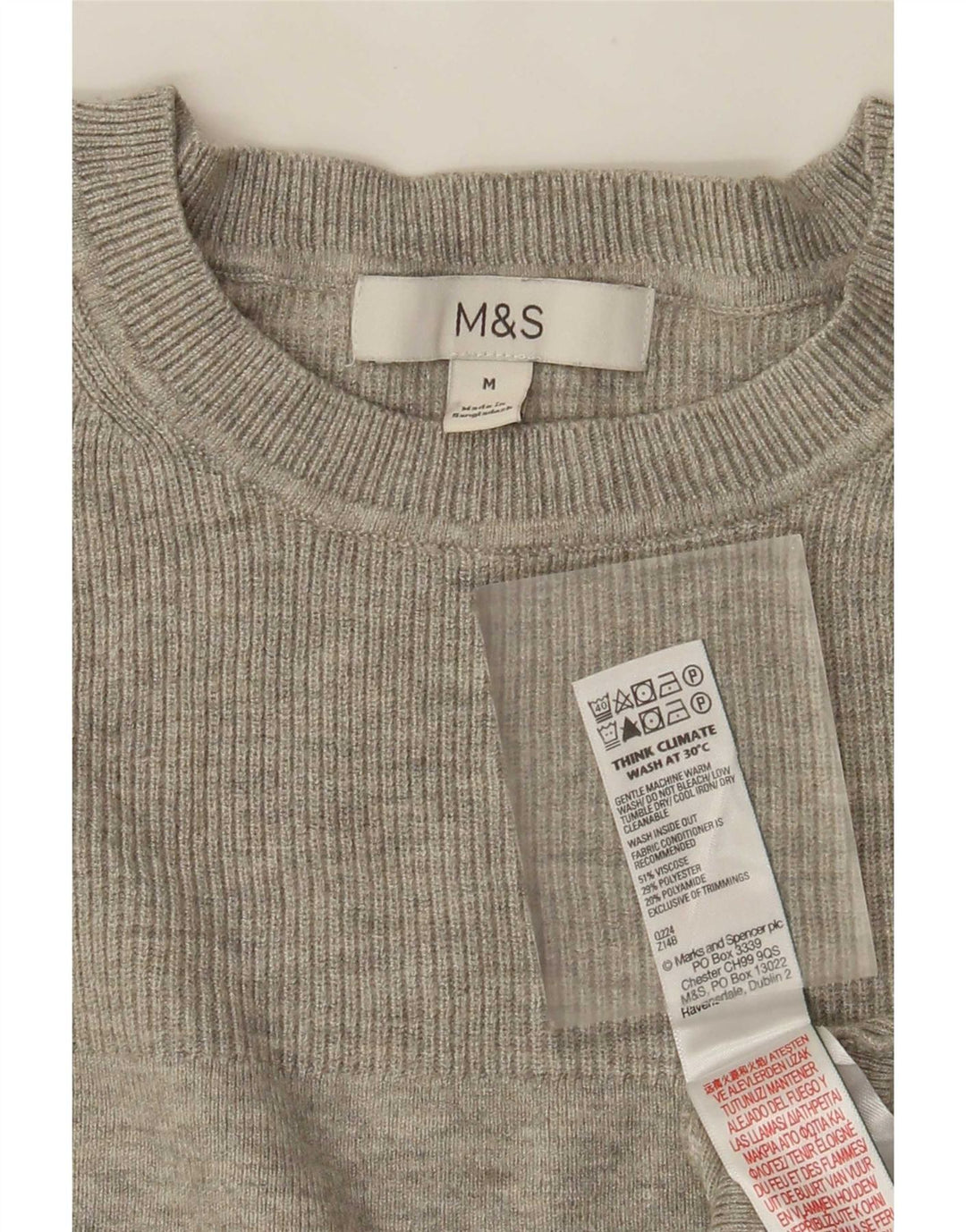 Top feminino Marks & Spencer manga comprida UK 12 viscose cinza médio