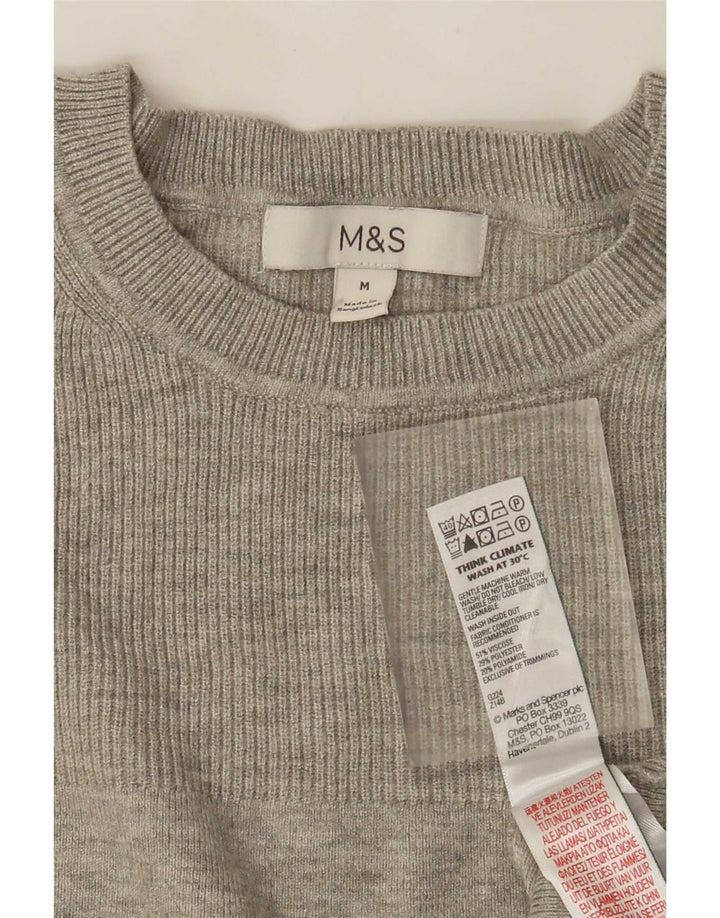Top feminino Marks & Spencer manga comprida UK 12 viscose cinza médio