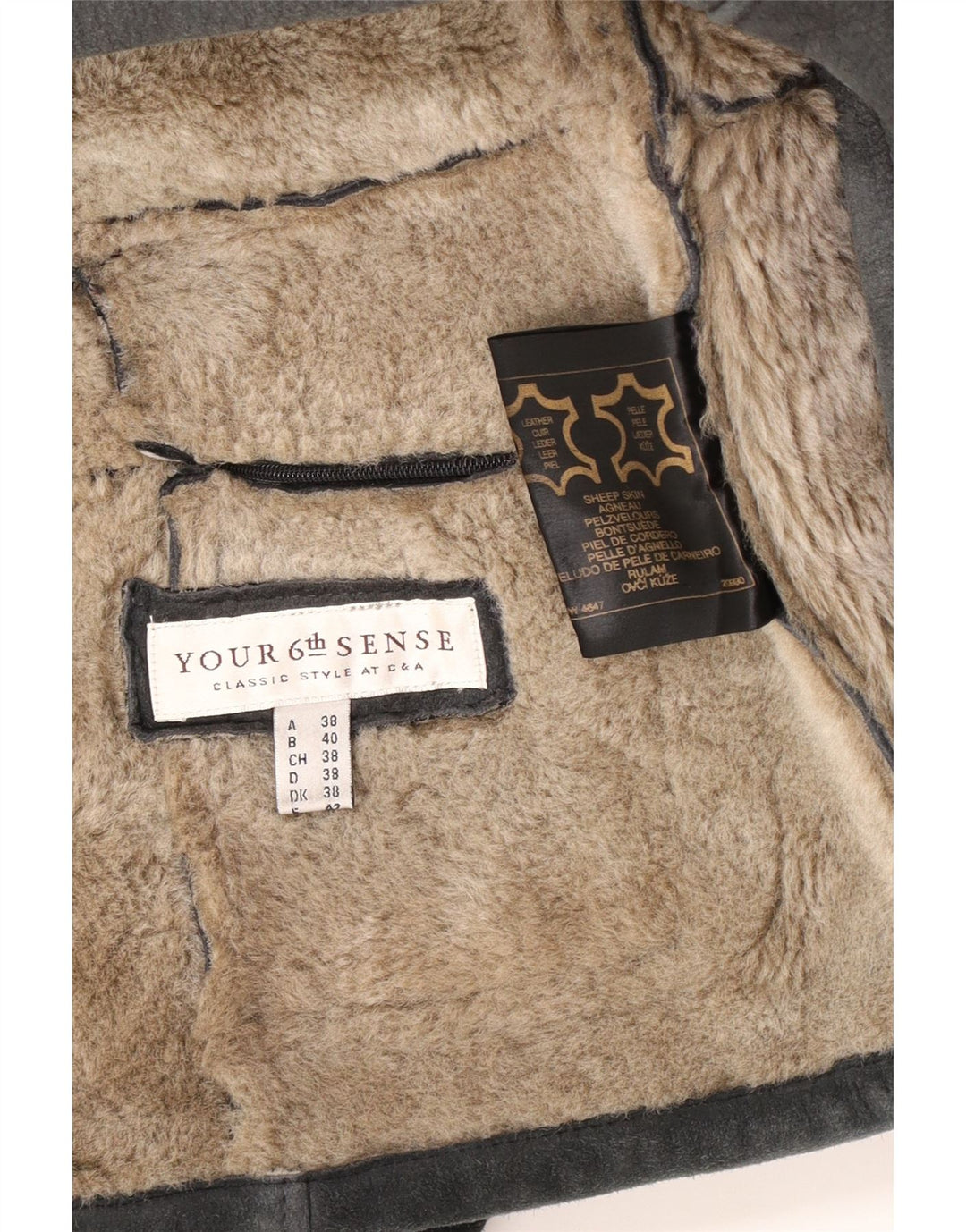 Jaqueta feminina Shearling Your Sixth Sense UK 18 XL couro cinza