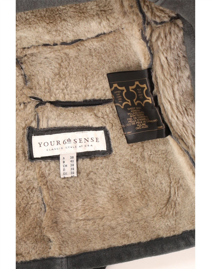 Jaqueta feminina Shearling Your Sixth Sense UK 18 XL couro cinza