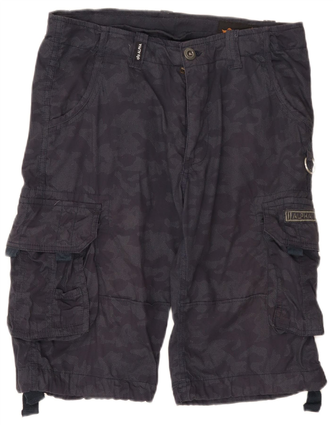 Shorts cargo masculino Alpha Industries W31 algodão camuflado azul marinho médio