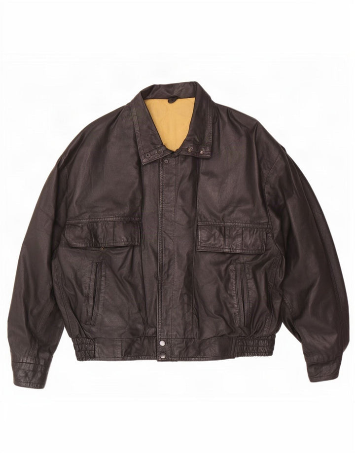 Jaqueta de couro masculina vintage UK 40 grande preta