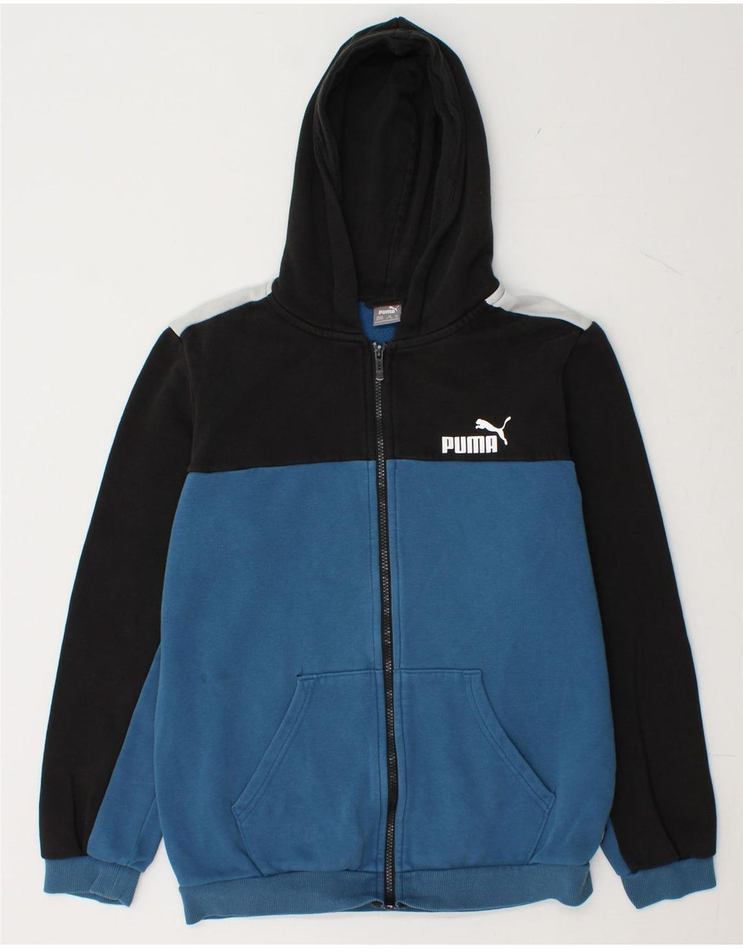 PUMA Boys Zip Hoodie Sweater 15-16 Years Blue Colourblock Cotton Vintage Puma and Second-Hand Puma from Messina Hembry 