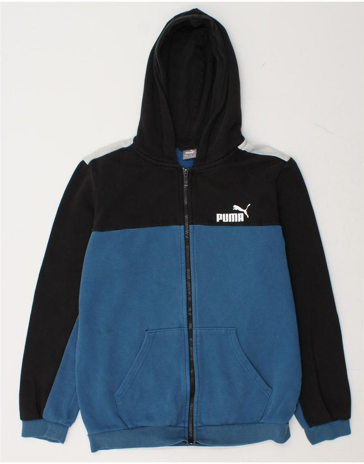 PUMA Boys Zip Hoodie Sweater 15-16 Years Blue Colourblock Cotton Vintage Puma and Second-Hand Puma from Messina Hembry 