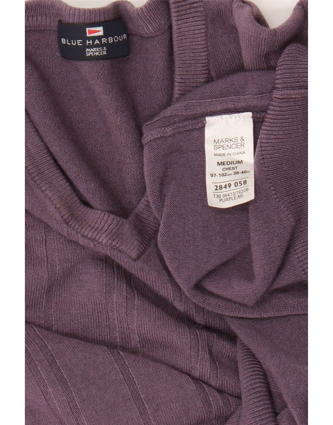 Suéter feminino Marks & Spencer com decote em V Reino Unido 14 médio roxo