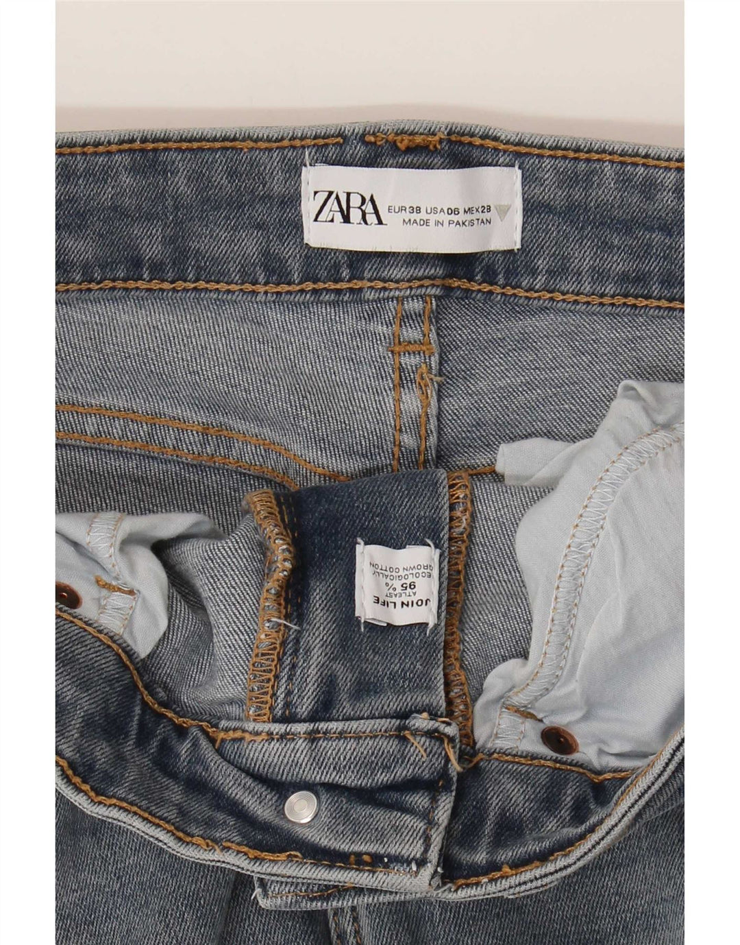 Zara Calça Jeans Feminina Crop Bootcut EU 38 Pequeno W28 L26 Azul Algodão