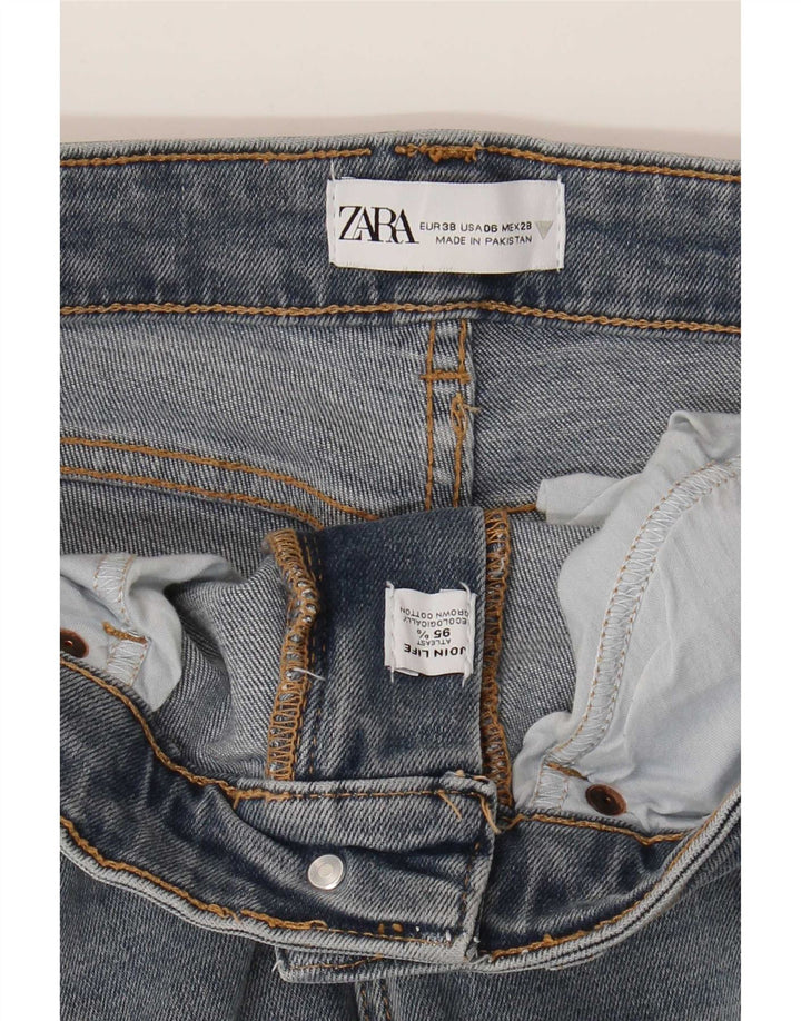 Zara Calça Jeans Feminina Crop Bootcut EU 38 Pequeno W28 L26 Azul Algodão