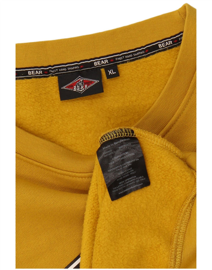 BEAR Mens Moletom Gráfico Jumper XL Algodão Amarelo