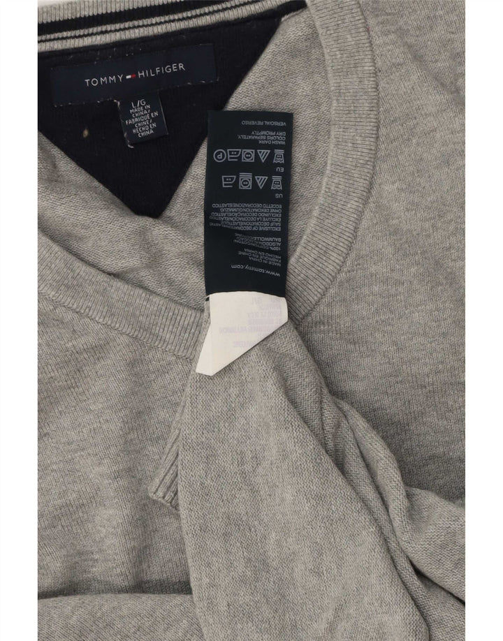 Suéter masculino Tommy Hilfiger com decote em V grande algodão cinza