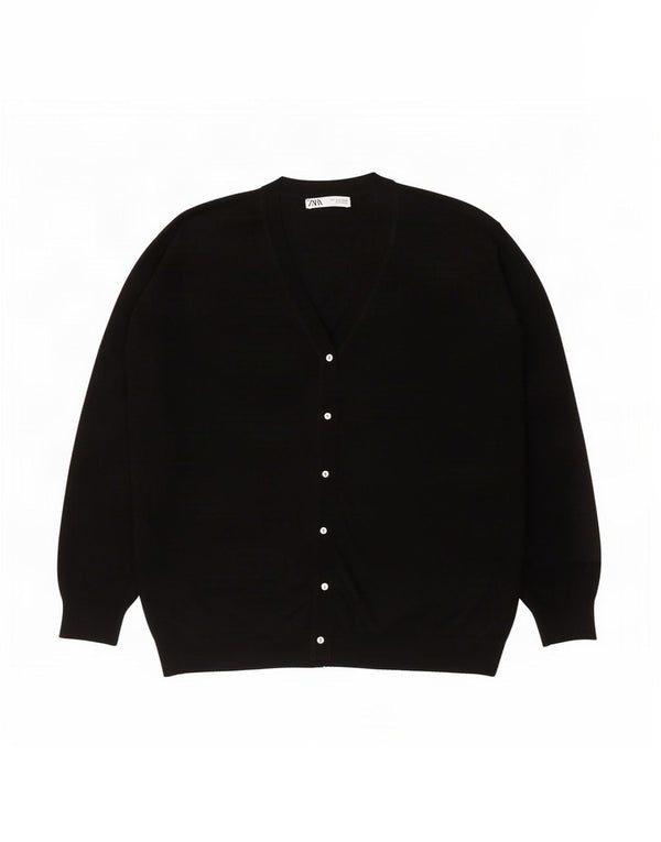 Zara Suéter Cardigan Oversized Feminino Reino Unido 16 Grande Poliéster Preto