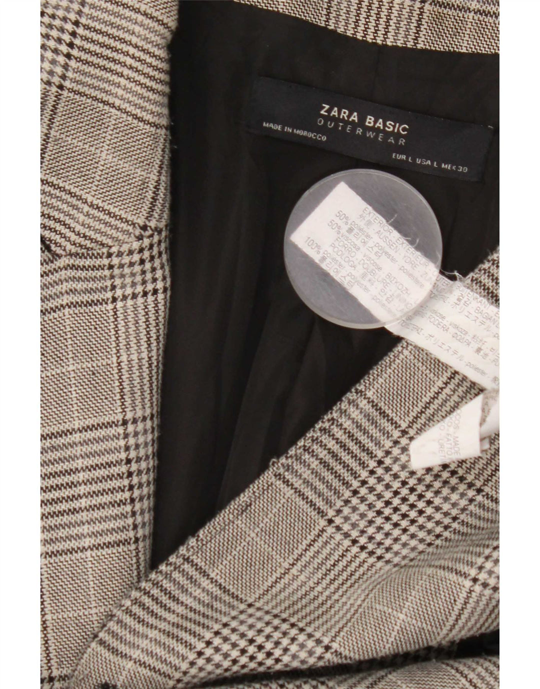 Casaco feminino Zara com peito duplo UK 16 grande poliéster xadrez cinza
