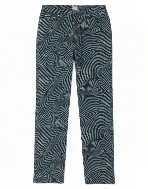 Just Cavalli Calça feminina reta casual W29 L32 algodão listrado azul