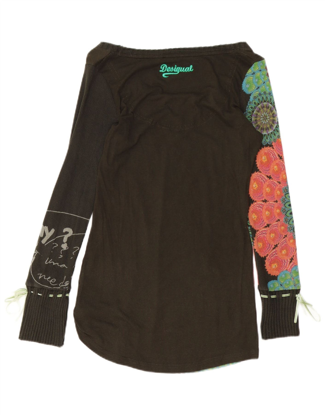 DESIGUAL Top gráfico feminino manga comprida Reino Unido 10 pequeno algodão floral marrom