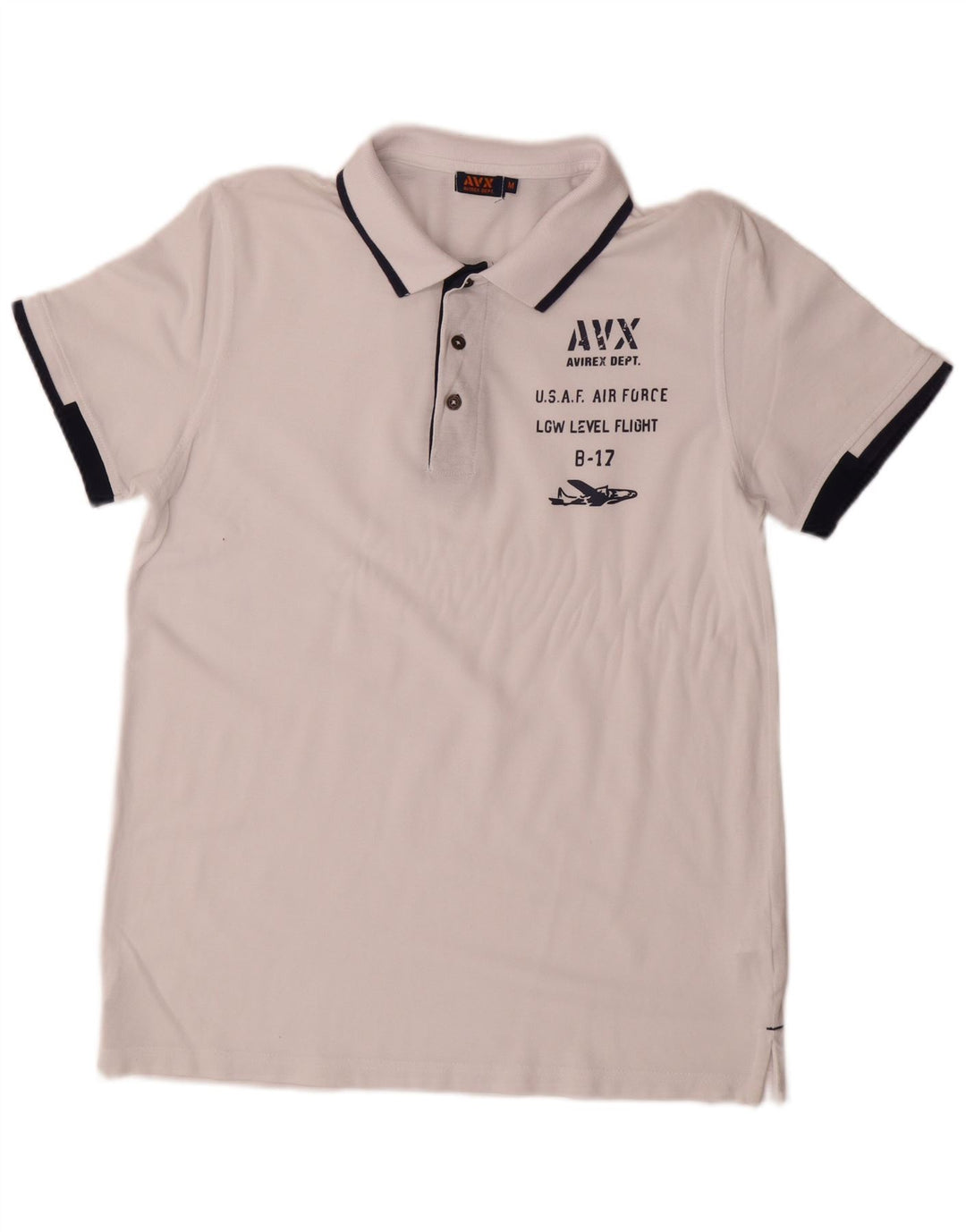 Avirex camisa polo masculina gráfica de algodão branco médio