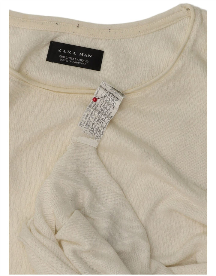 Camiseta masculina Zara Top grande de algodão branco