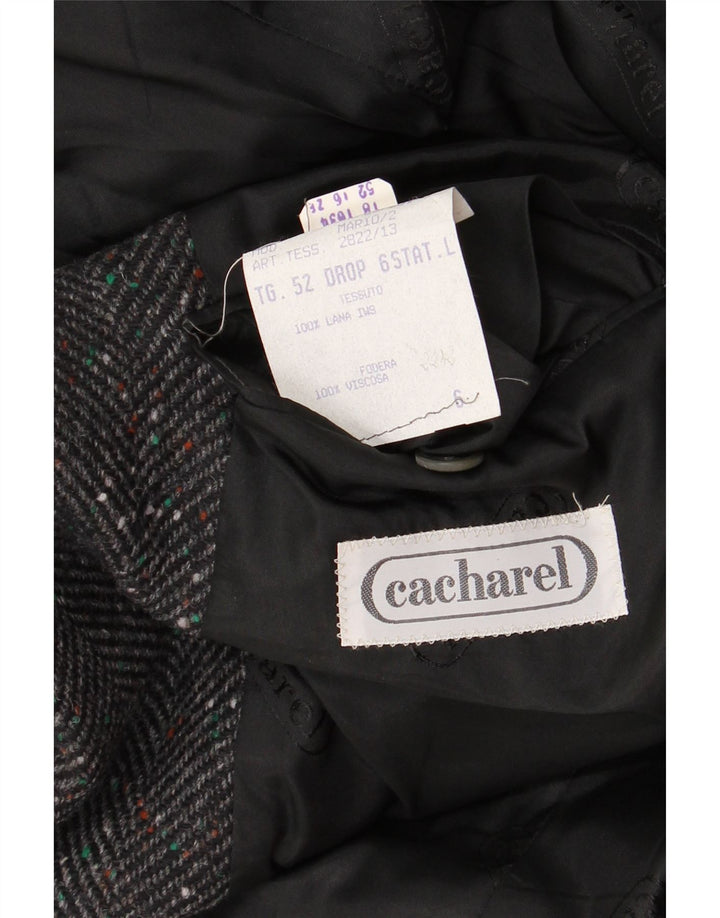 Jaqueta Blazer Cacharel Masculina com 2 Botões IT 52 XL Lã Espinha de Peixe Cinza