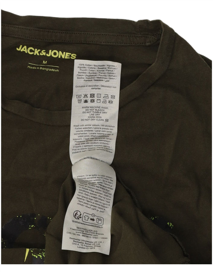 Camiseta gráfica masculina Jack & Jones Top médio de algodão cáqui