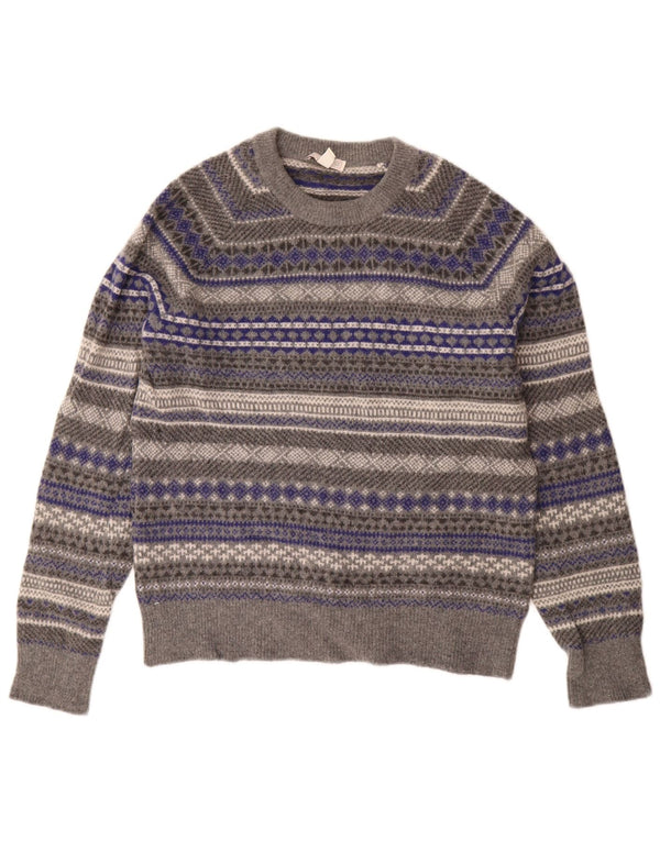 Suéter feminino Gap com gola redonda UK 14 lã Fair Isle cinza médio