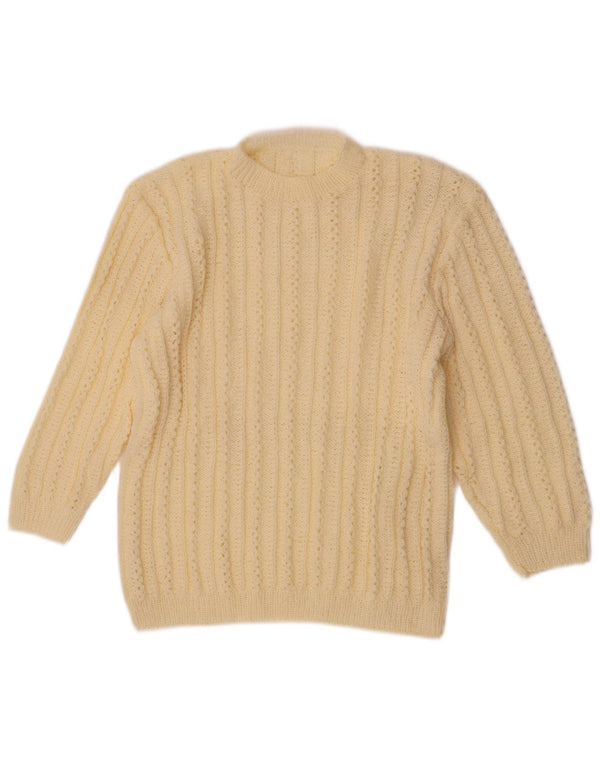 Suéter feminino vintage de manga 3/4 com gola redonda UK 12 médio off white