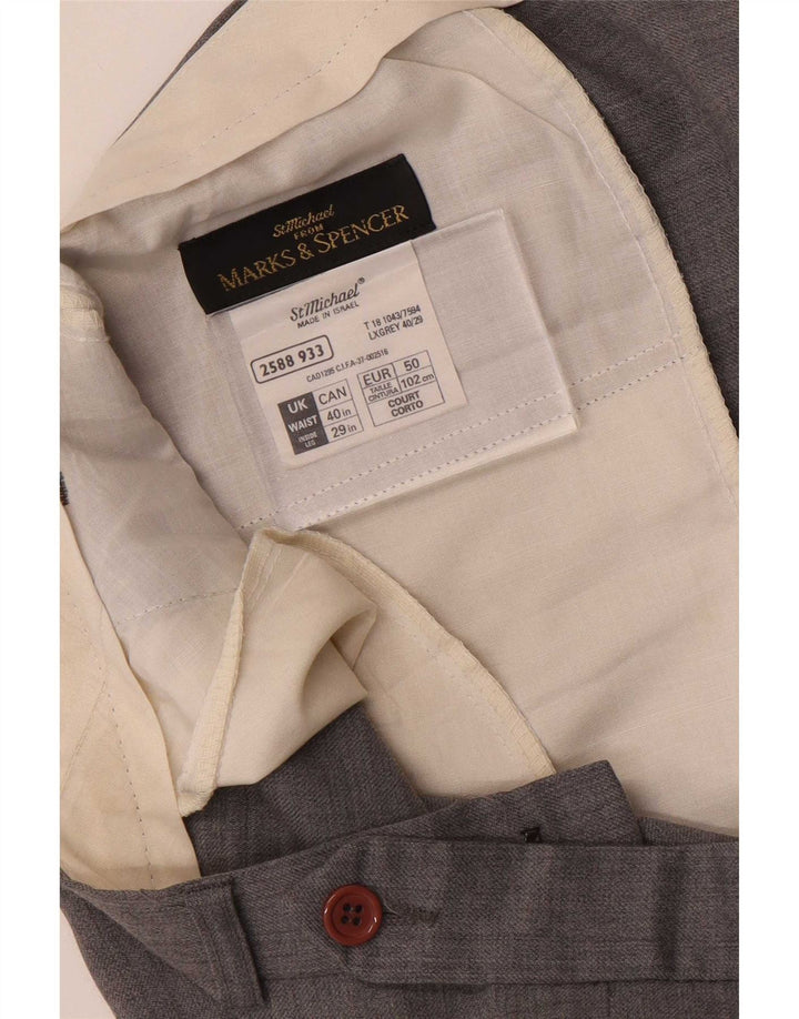 Calça masculina de terno reto Marks & Spencer W40 L29 lã cinza
