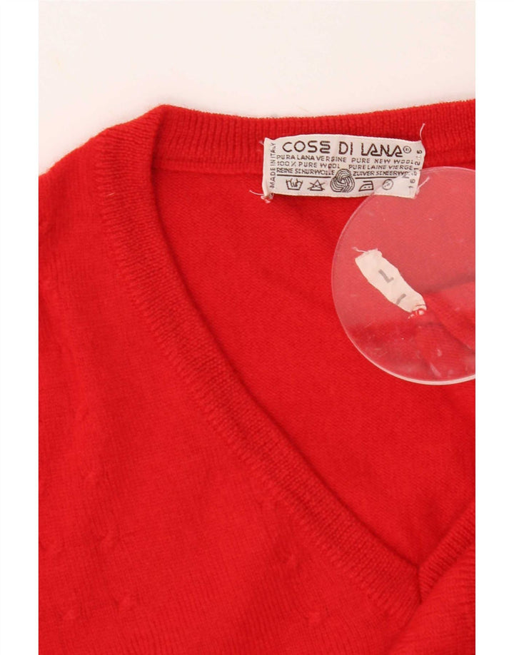 Suéter masculino vintage com decote em V grande lã virgem vermelha