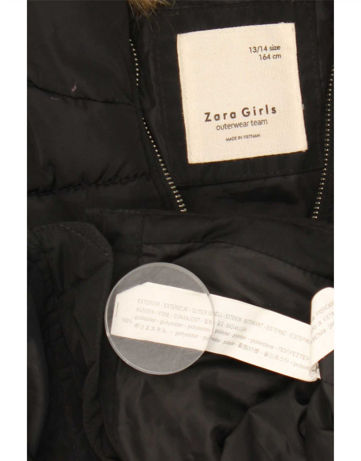 Zara Casaco acolchoado com capuz para meninas 13-14 anos preto poliéster