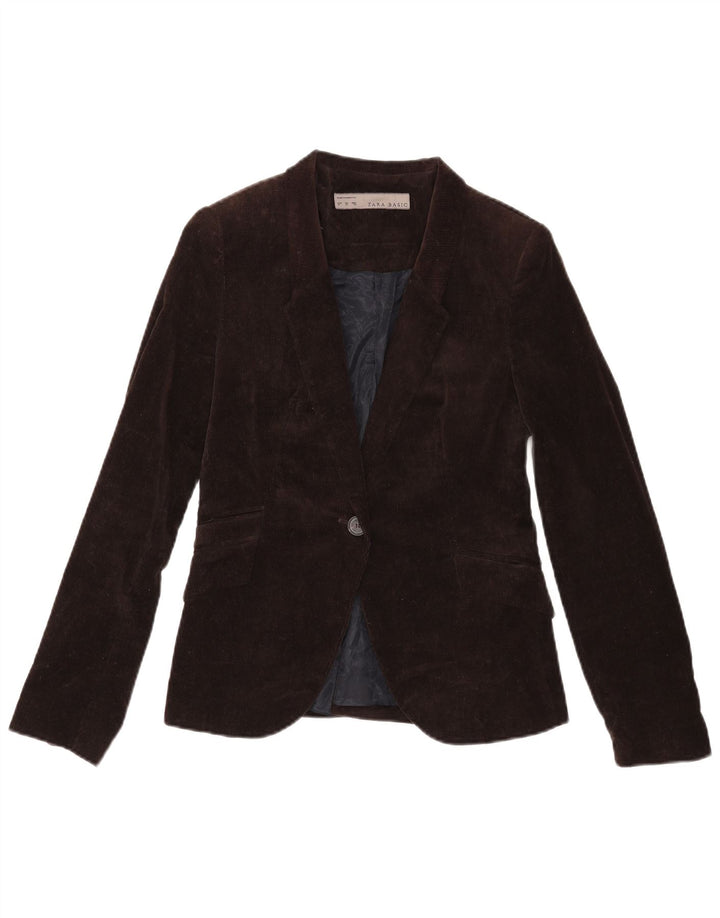 Zara Jaqueta blazer feminina de veludo cotelê com 1 botão Reino Unido 12 acetato marrom médio