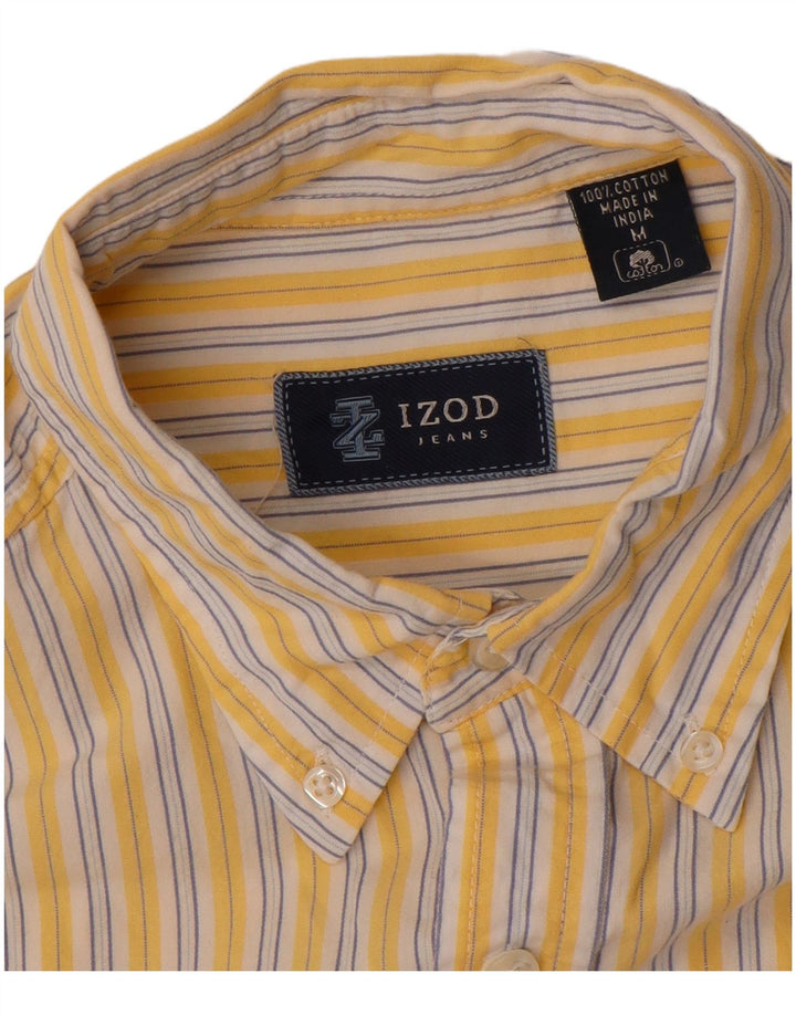 Camisa masculina de manga curta IZOD algodão listrado amarelo médio