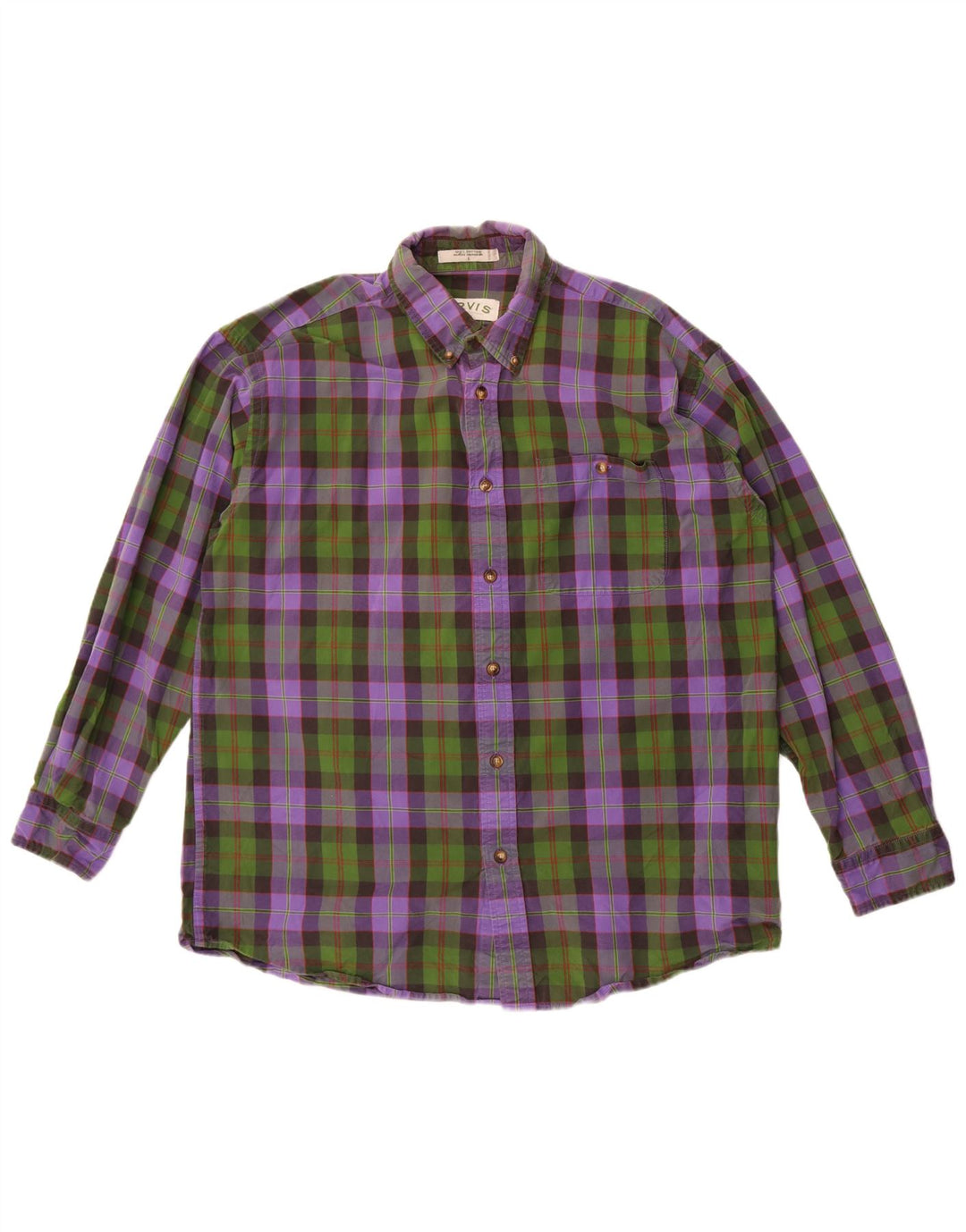 Camisa masculina de flanela Orvis grande algodão xadrez roxo